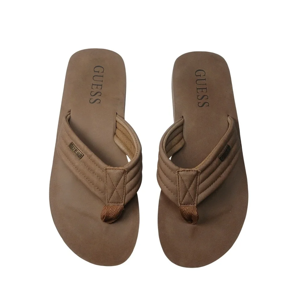 Guess Flip Flop Sandals Mens 11.5-12 Brown Padded Logo Thong Shoes